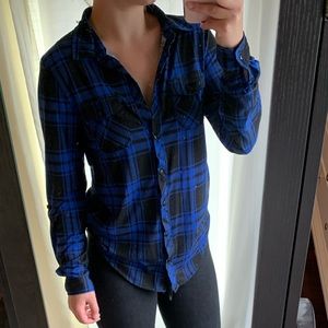 Blue & Black Plaid Flannel Long Sleeve